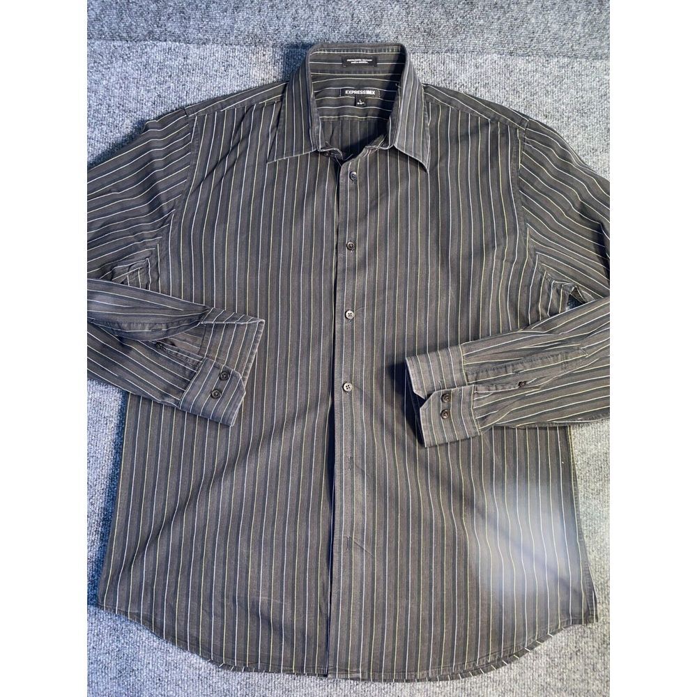 Express Dress Shirt Men's L Multi Striped Stretch Cotton Modern Fit Button Down